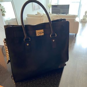 MK Original Hamilton Black Leather large Satchel